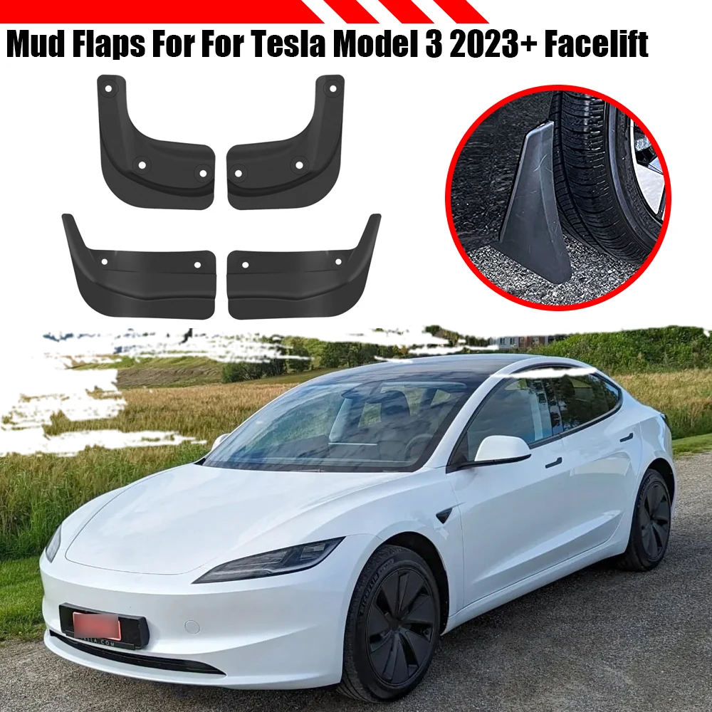 

Mud Flaps For Tesla Model 3 2023+ Facelift TPE Mudguards Original Design Fender Anti-Snow Anti-Sand Guard Protector