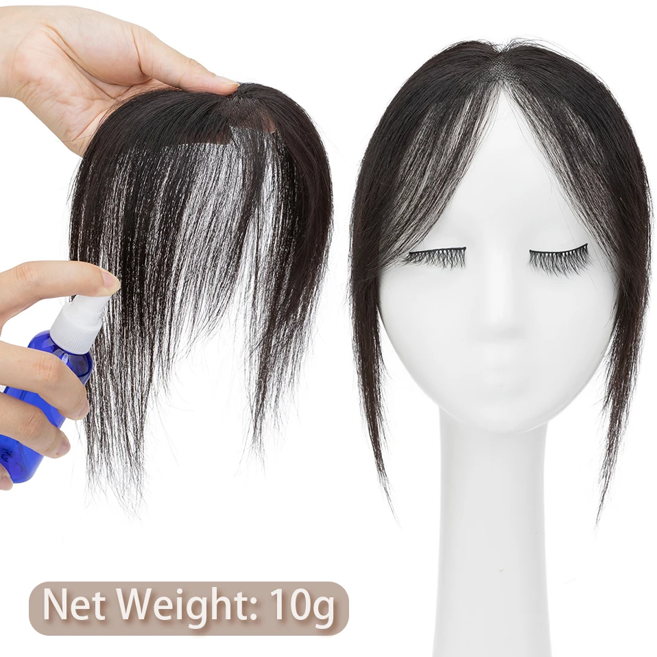 TESS Naturhaar-Pony, seitliche Bügel, Fransen, 10 g, Echthaar, unsichtbare Clip-in-Haarverlängerung, Haarspange, natürlicher Pony für Frauen