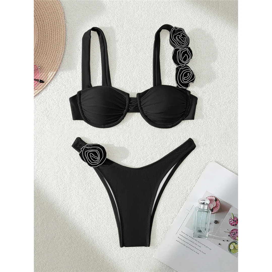 Sexy 3D-Blumen-Bikini mit Bügel, Damen-Badeanzug, zweiteiliges Bikini-Set, brasilianischer Badeanzug, Badebekleidung, Modell V7970. – Detail 6
