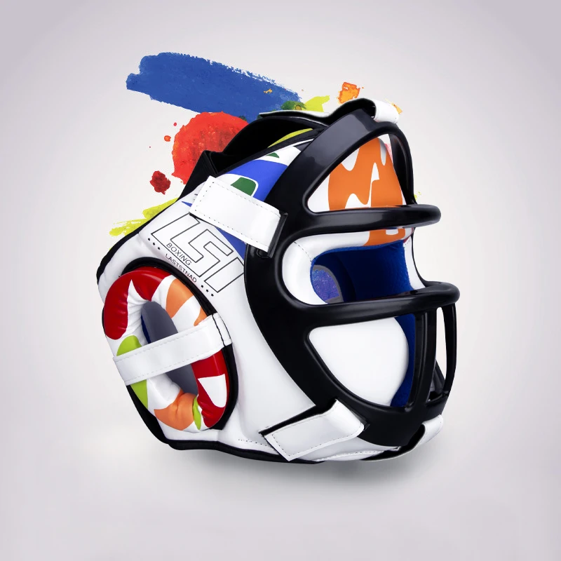 Maschera per casco da boxe Sanda in PU per bambini Protezione ispessita Casco per Taekwondo per adulti Set di protezioni per le arti marziali