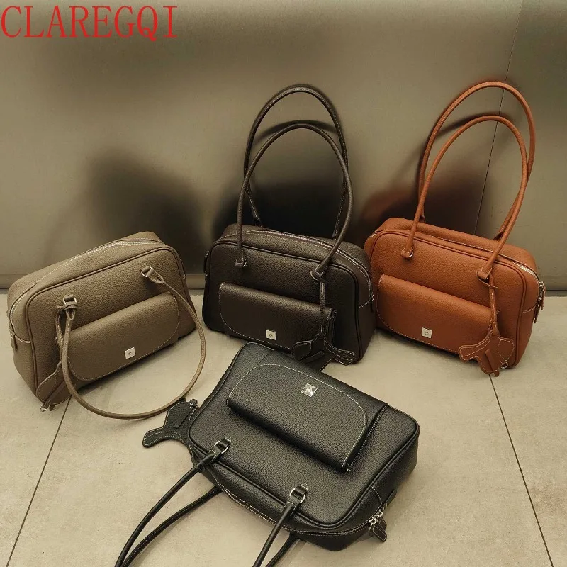 CLAREGQI Fashion Leather Bags Women Retro Commuting Cowhide Bag For Women Large Capacity All Match Women Brown Shoulder Bag