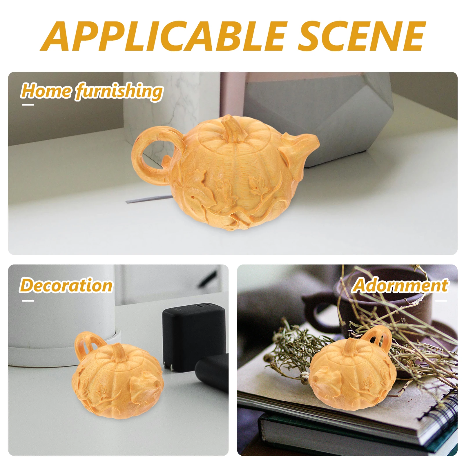 

Pumpkin Kettle Ornament Large Size Wooden Carving Statue Handcrafted Decor Home Ornaments Delicate Craft Pumpkin Shaped Design