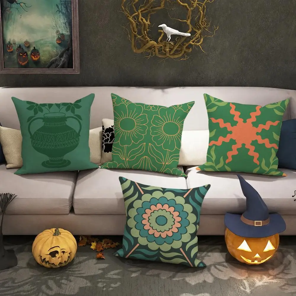 Bohemia Green Classic Cushion Cover Halloween decoration trick or treat cushion cover, ghost, pumpkin head, bat decoration