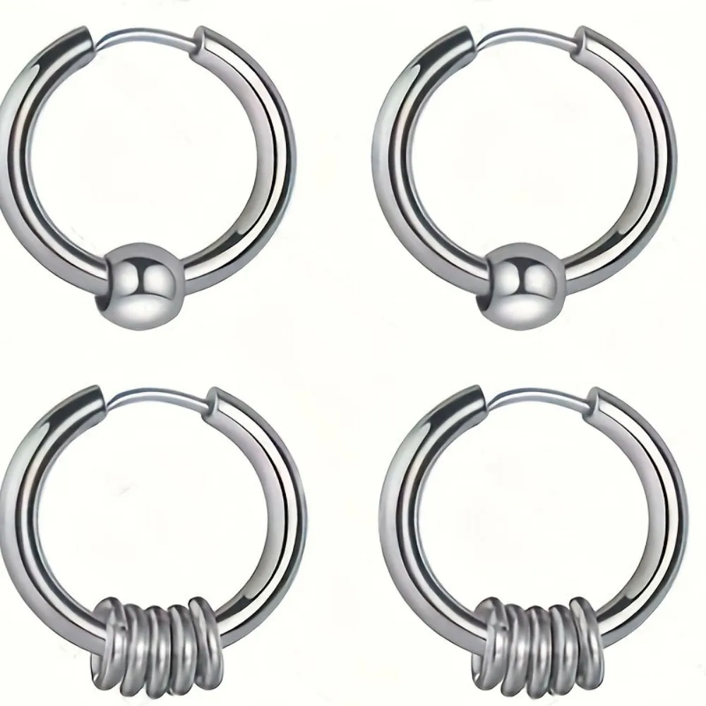 1Pair/2 Pairs Set Stainless Steel Silvery Black Punk Style Earrings Hoops Perforated jewelry Unisex Stud Earrings Gift
