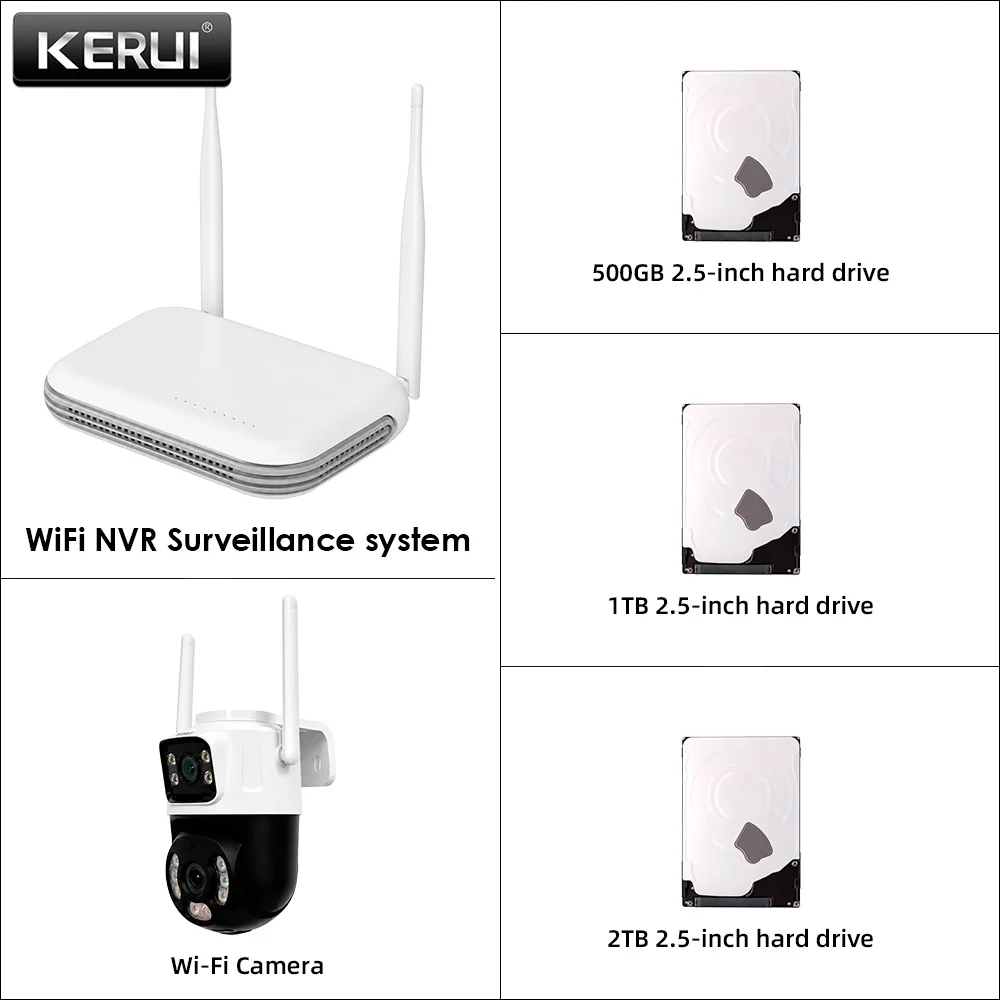 KERUI 8 Channel NVR DIY Surveillance System NVR Kits Wireless 8CH Network Video Recorder Dual Lens IP PTZ Camera CCTV Security