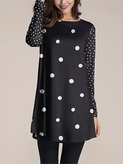 

Plus Size Women Long Sleeve Scoop Neck Polka Dot Top