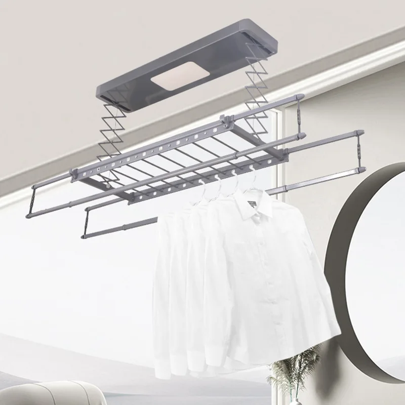 220V Smart Electric Indoor Clothes Hanger Remote Control Extendable Automated Hanging Drying Rack for Balcony Ceiling Lifting