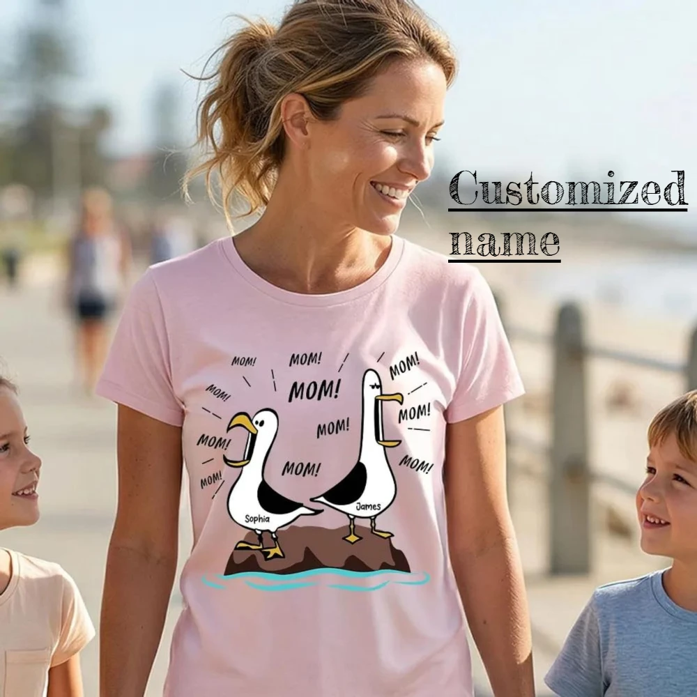 Seagull Mom Mom Mom Personalized Name Shirt Funny Mothers Day Gift for Mama Clothing Customize A Child's Name Women Fashion Tops
