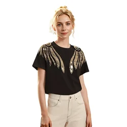 Spring Summer Korean Fashion Sequined Diamonds Short Sleeve Tee Women Clothing French Style Jumper Ladies Top Blusas