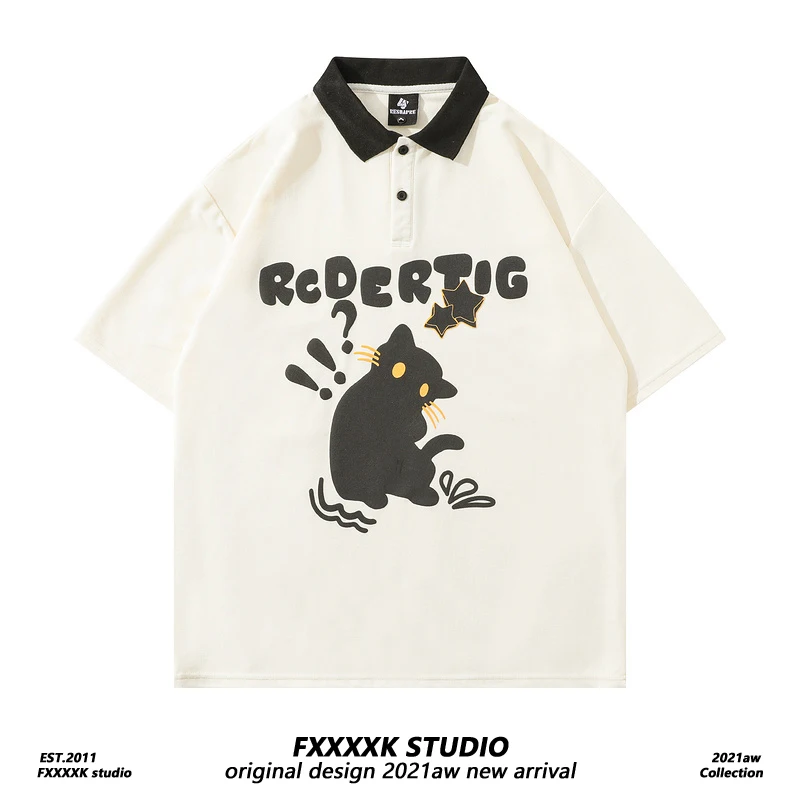 

Оригинальная летняя одежда для пар FXK: милые свободные повседневные рубашки с отложным воротником для мужчин и женщин