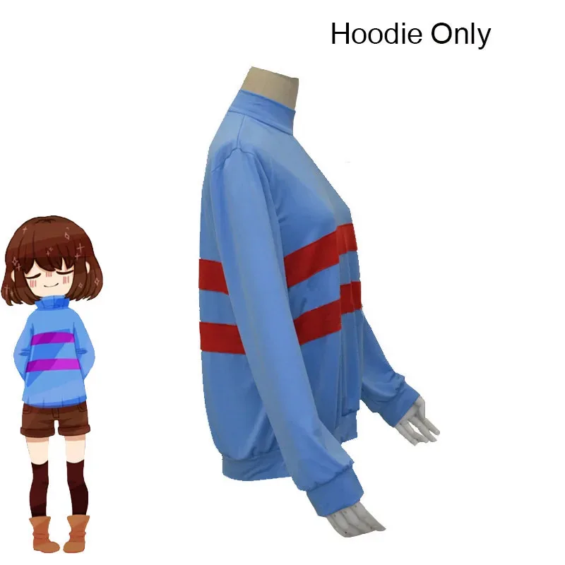 أزياء CyGame Undertale Frisk Chara أزياء تنكرية بلوزات Andertail ذات ياقة عالية مع قلنسوة وسراويل قصيرة قلادة سكين