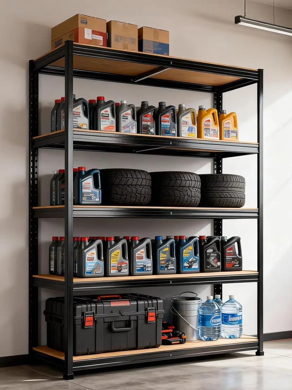 Schwerlast-Metallregal mit 5 Ebenen, 1000 kg Tragkraft, schraubenloser Rahmen, einfache Montage, verstellbare Aufbewahrung mit 5 MDF-Regalböden für Zuhause