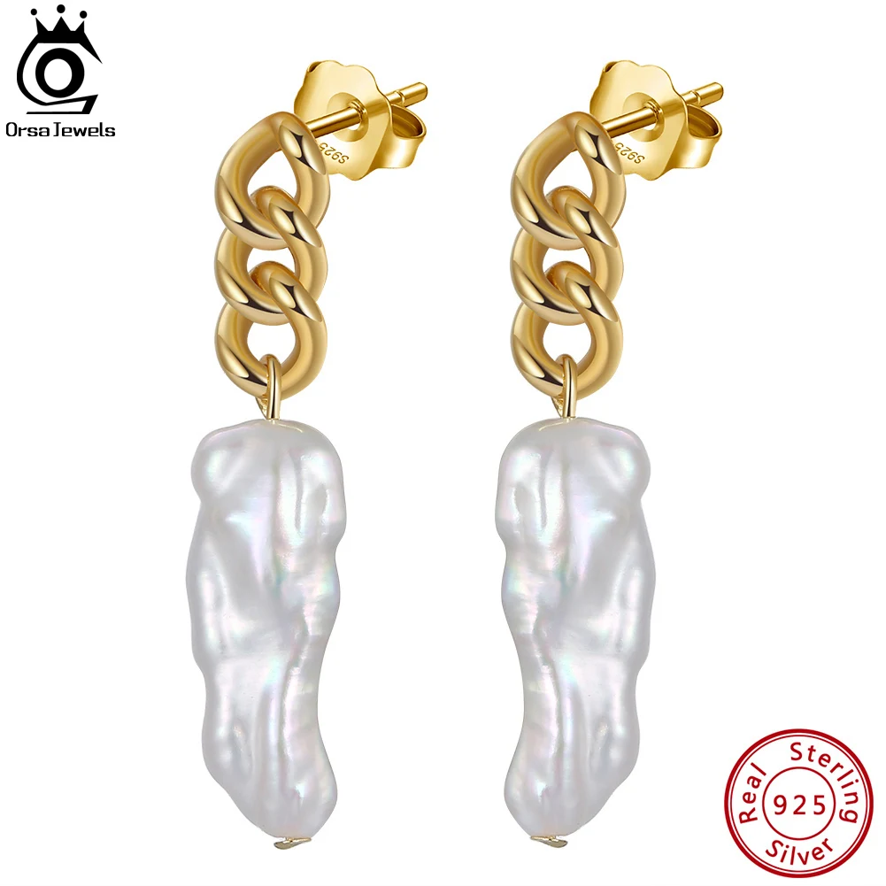 

ORSA JEWELS 925 Sterling Silver Women‘s Earrings with Real Natural Baroque Pearl Handmade Dangle Earring for Women Jewelry GPE11