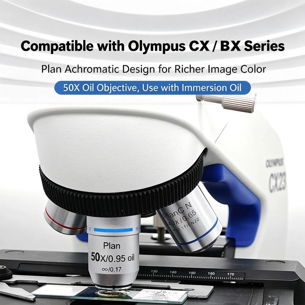 Plan Achromatic Infinity 50X 195 Biological Microscope Objective Lens Compatible with Olympus CX BX Series, F=180mm Tube Lens
