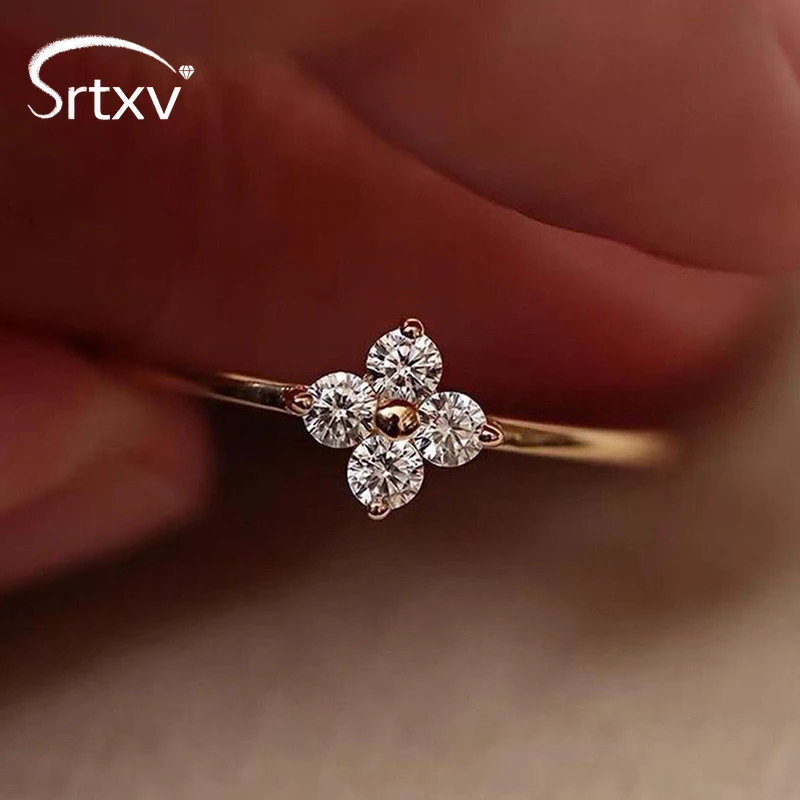 

Кольца из 100% стерлингового серебра 925 пробы для женщин и девочек, модные свадебные кольца с цирконом 5А, ювелирные изделия, 4-листное кольцо с клевером, подарки на день рождения