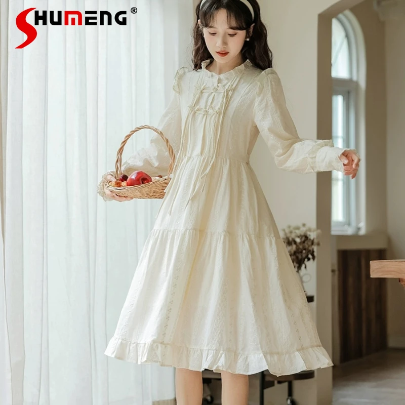 

Japanese College Style Dresses New Chinese Long-Sleeved Dress Female Spring Autumn Students Sweet Cute Long Vestidos De Mujer