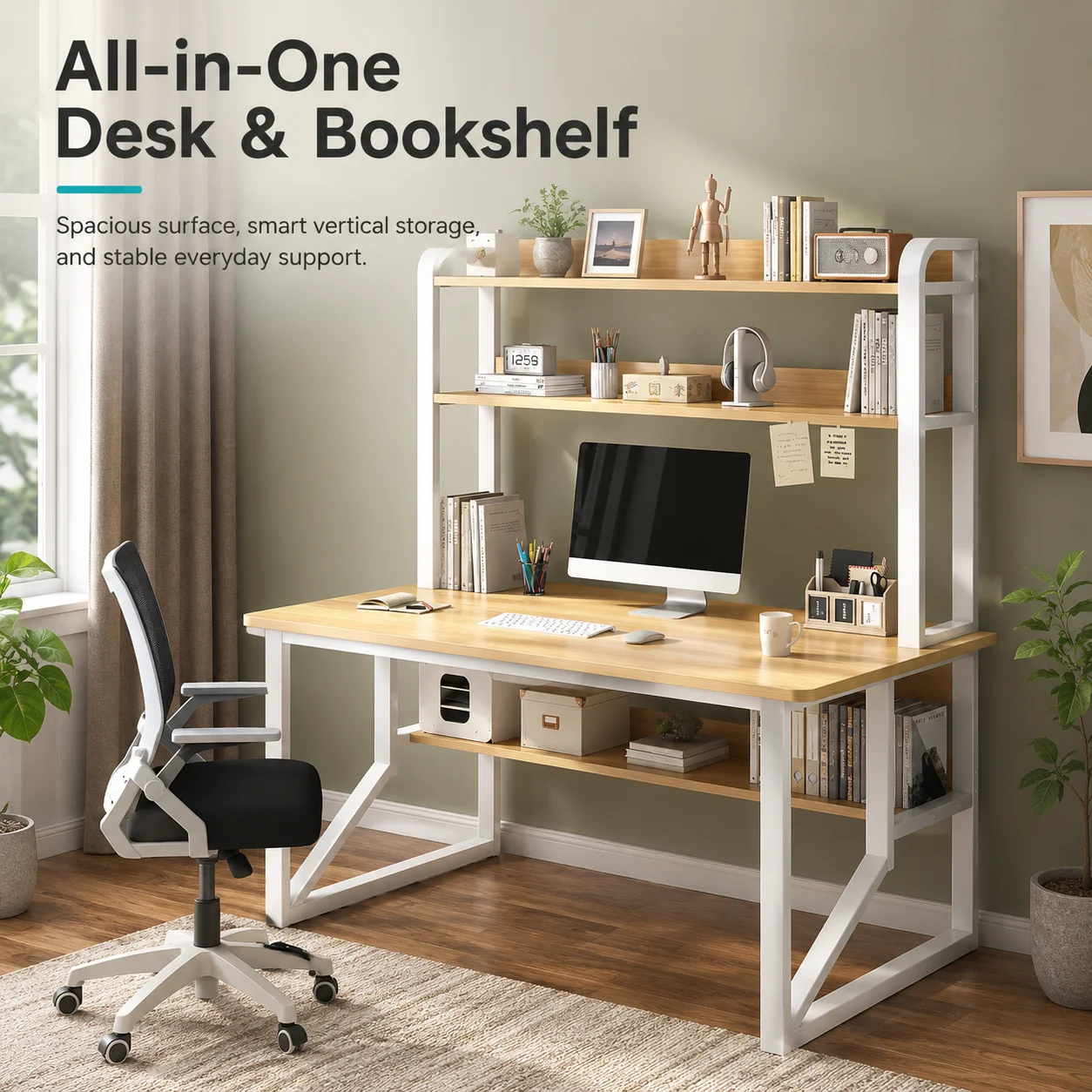 AOLIVIYA Gaming Table PC Computer Desk Office Study Mesa Bookshelf Integrated Learning Writing Bedroom Student Home Simple