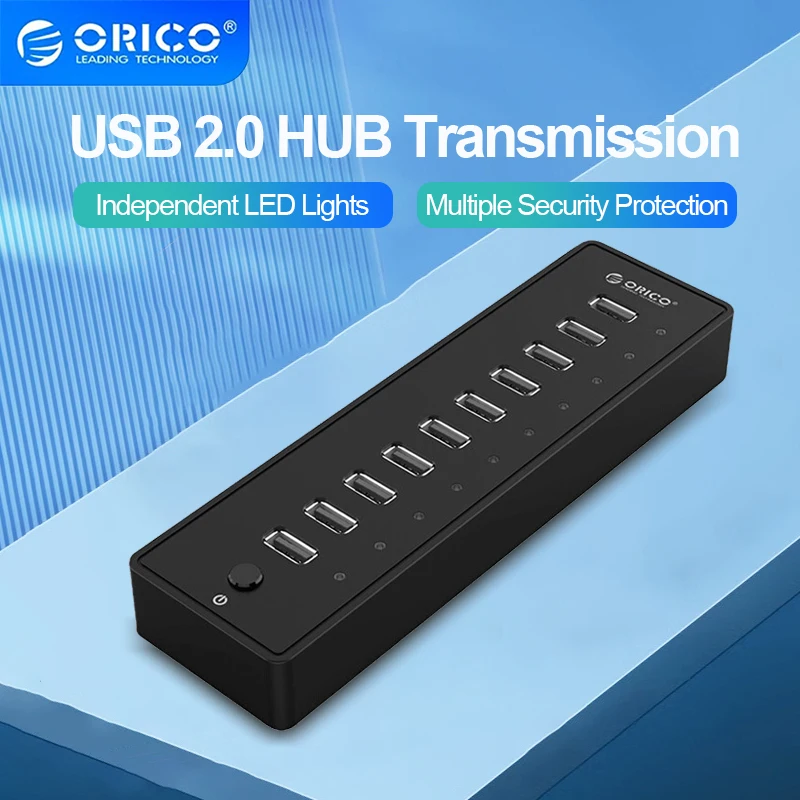 

ORICO USB HUB 10 Port ABS USB2.0 HUB With 12V Power Adapter High Speed USB Splitter For PC Computer Accessories 1M Data Cable