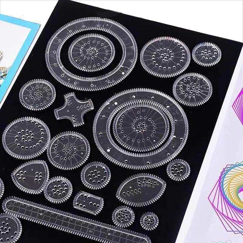 Juego de herramientas de dibujo de espirógrafo con bolígrafo, plantilla DIY, regla geométrica, ruleta matemática, suministros escolares de dibujo TMZ