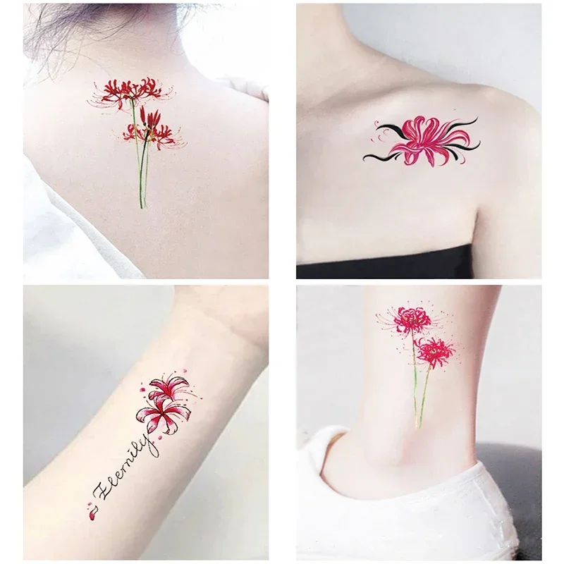 Tatuagens Temporárias com Flores Vermelhas para Mulheres, Tatuagem Falsa Impermeável, Decalques de Arte Corporal, 20 unid