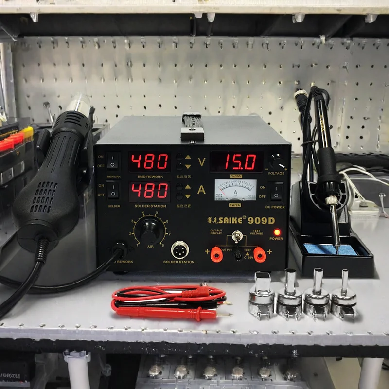 Repair Rework Station For SAIKE 909D Soldering Station Supply Rework Station 3 In 1 Heat Gun Desoldering