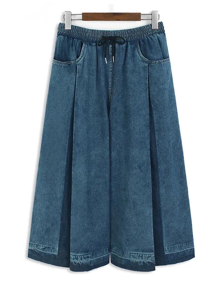 

High Waist Blue Drawstring Pleated Wide Leg Wide Leg Jeans New Women Trousers Fashion Tide Spring Autumn