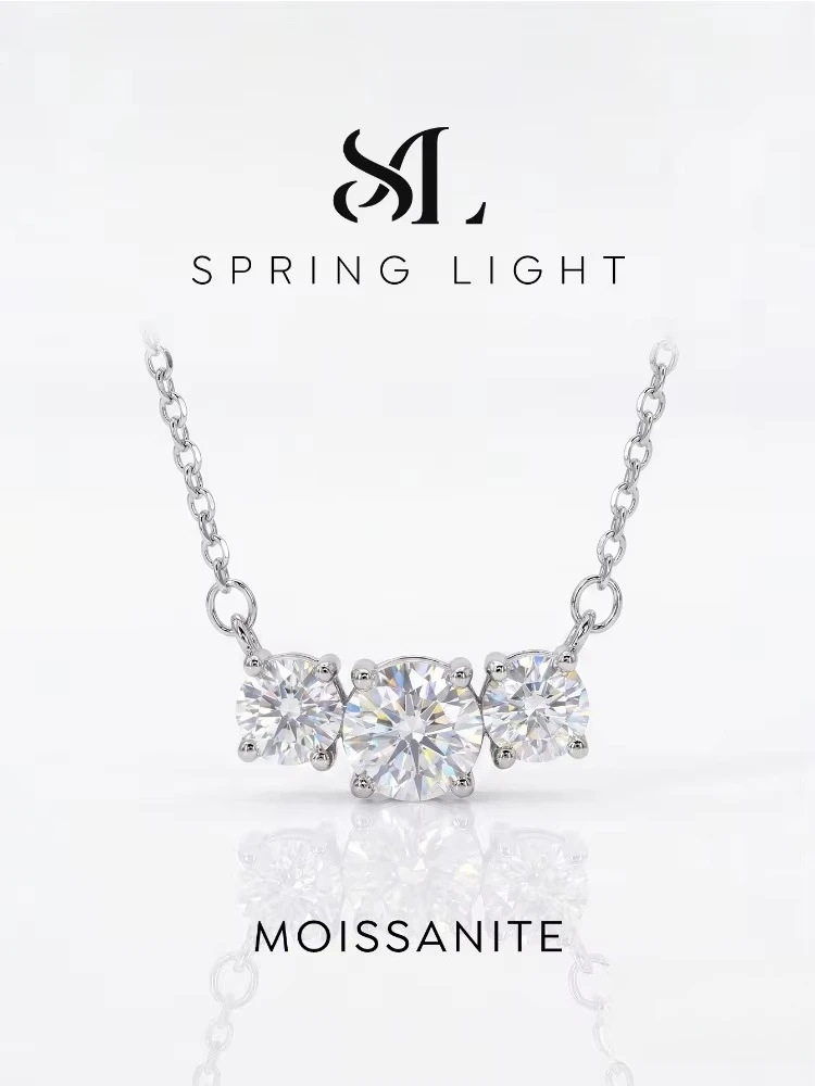 1CT Real Moissanite Diamond Three Round Shiny Necklace for Women's Anniversary Engagement High Quality Jewelry