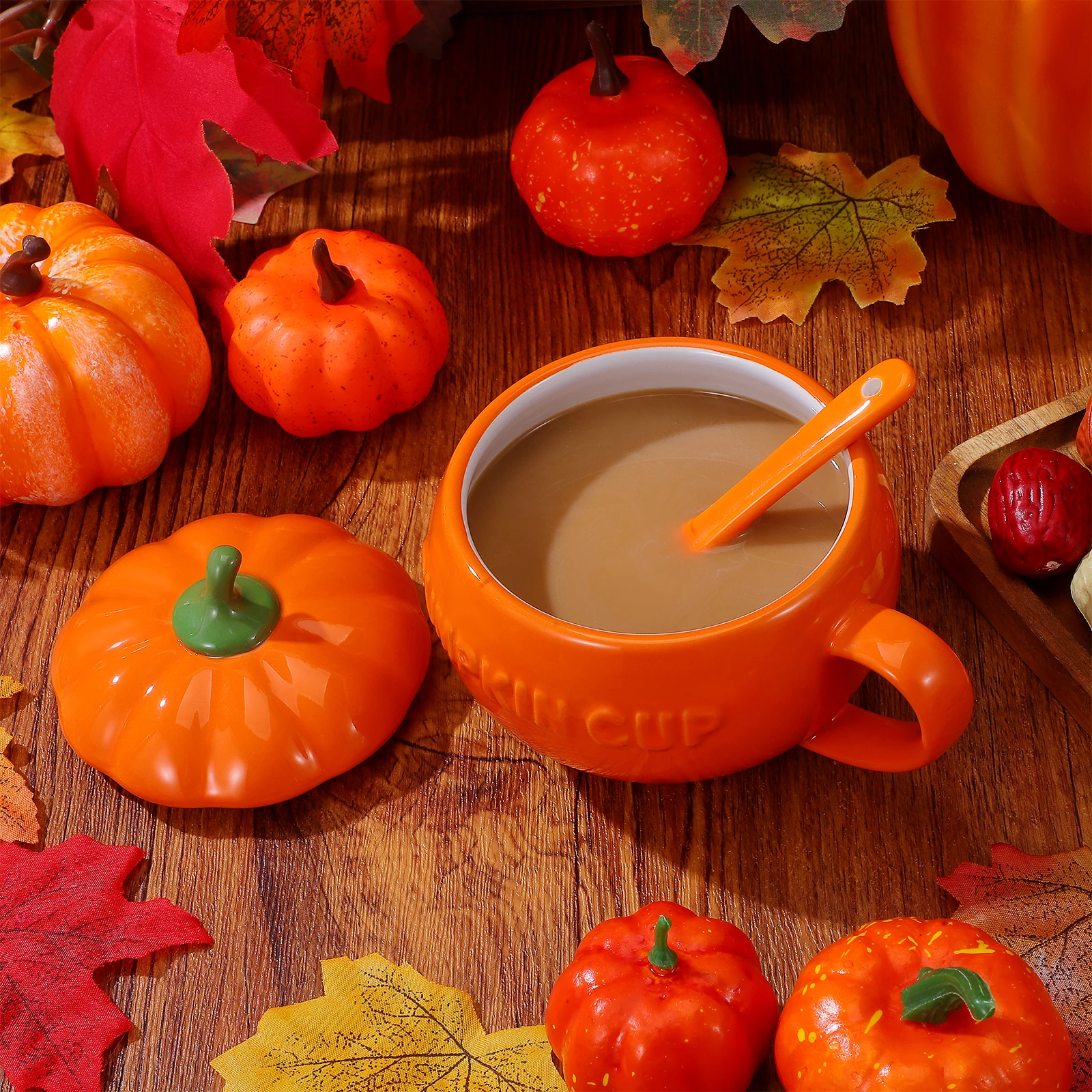 

1set 1Set Pumpkin Ceramic Mug Orange Coffee Tea Storage Ceramic Mug Cup For Home Porcelain Drinking Cups Dishwasher Safe