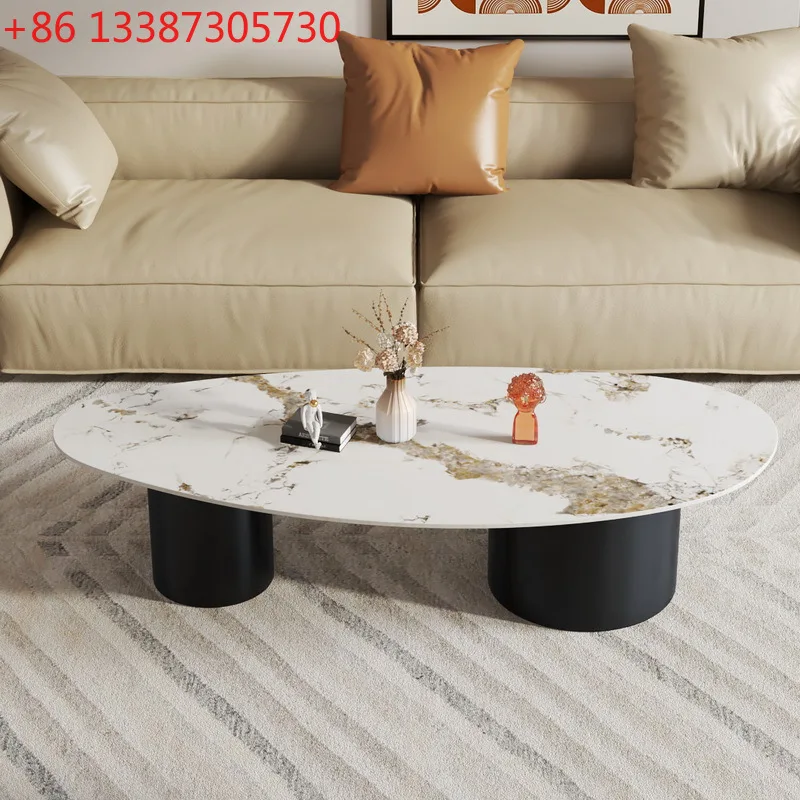 Italian oval Pandora-shaped rock slab coffee table Nordic simple special-shaped living room light luxury home