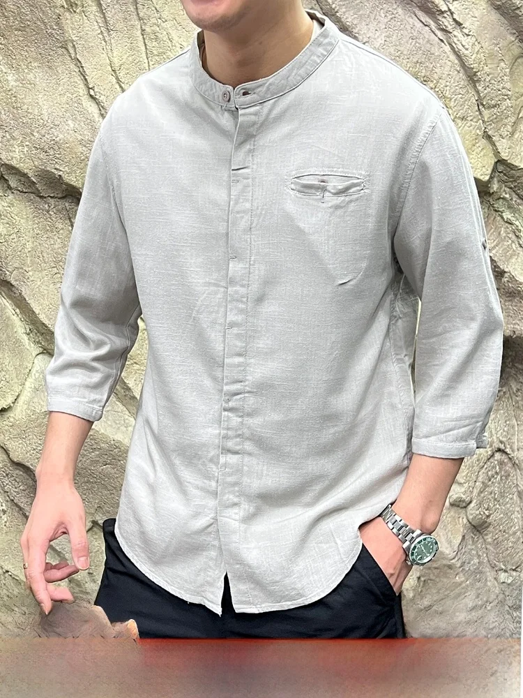 

Летний мужской льняной воротник с манжетами Seven-Five Sve Trendy, дышащий, легкий, китайский...