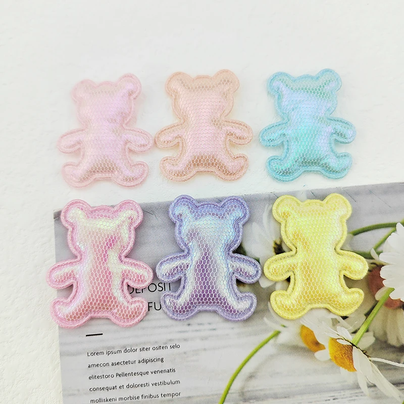 60Pcs 2.8*3.2CM Shiny Bear Applique Padded Patches For Clothes Hat Crafts Sewing Supplies DIY Headwear Hair Clips Bow Decor