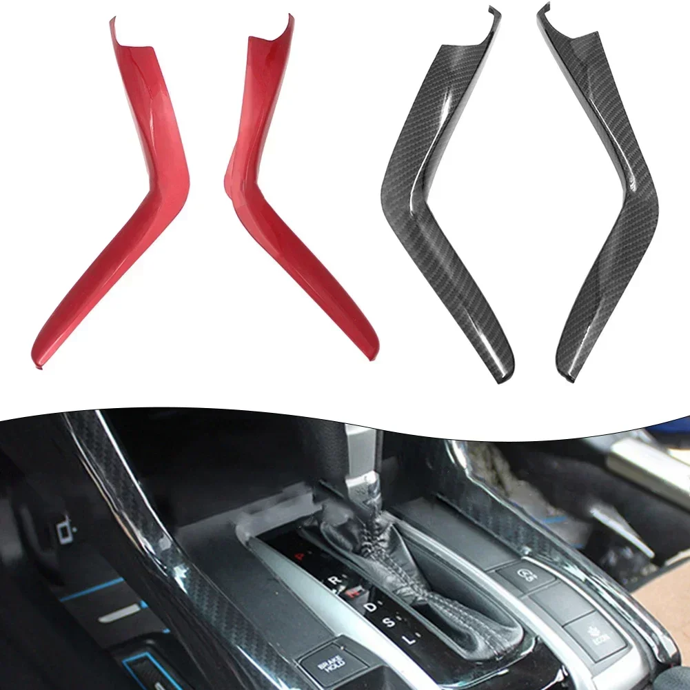

2 шт., крышки панели переключения передач из углеродного волокна, накладка для Honda, Civic 2014-19, внутренняя наклейка, панель переключения передач, автомобильные аксессуары