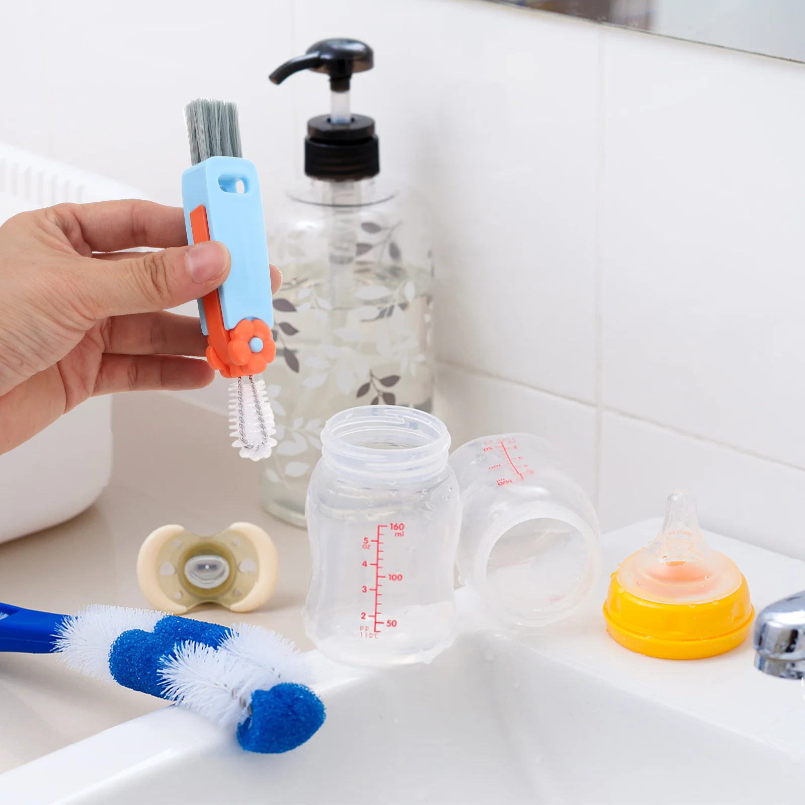 

5pcs Cleaning Brush Set 3In1 Cup Lid Gap Scrubber Flower Design Highdensity Bristles For Tiny Crevices Bottle Tumbler Milk Cup