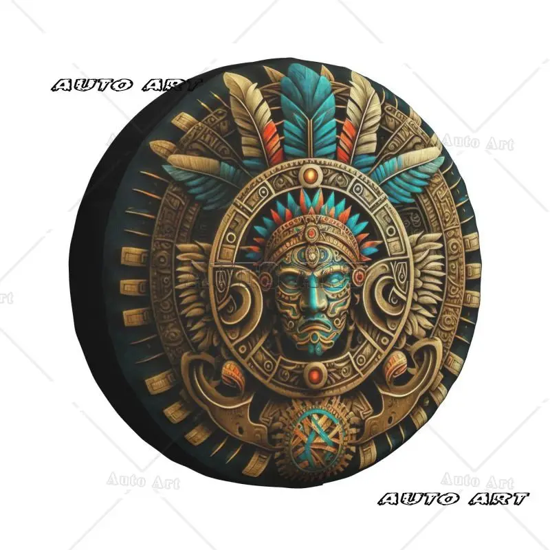 

Custom Golden Aztec Warrior Spare Wheel Tire Cover Truck Camper Travel Trailers Accessories