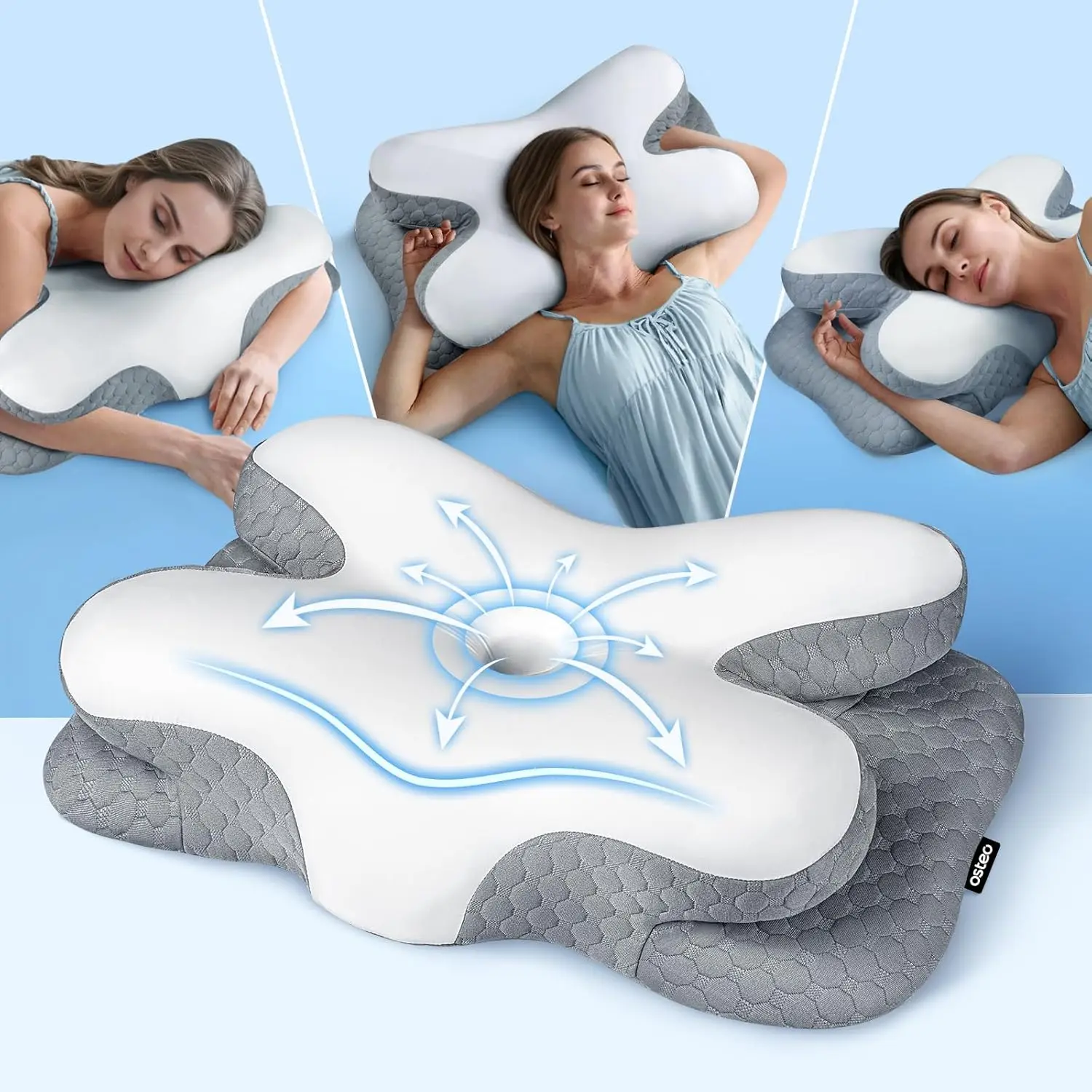

Ergonomic Cervical Neck Pillow for Side Sleepers, Cooling Memory Foam with Zoned Support for Pain Relief