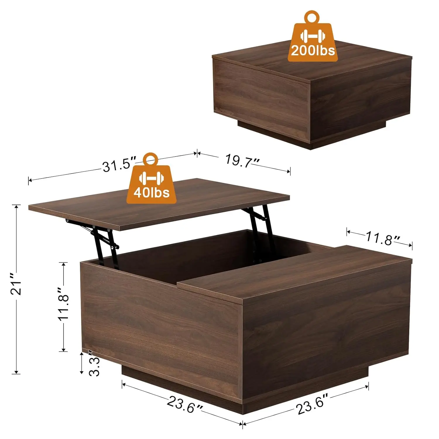 طاولة قهوة قابلة للرفع، طاولة قهوة مربعة خشبية مع مساحة تخزين، طاولات قهوة للمزرعة مع حجرة تخزين مخفية، مركز Ta