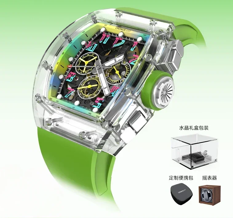 Sapphire barrel-shaped men's mechanical watch Fully automatic hollow watch Famous brand watch