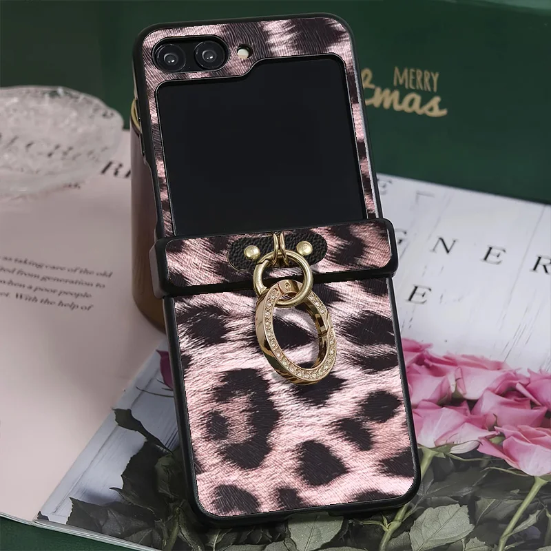 Luxuriöse Leopardenmuster PU-Leder Handyhülle für Samsung Galaxy Z Flip 8 7 6 5 4 3 5G Flip 7 Fe mit Diamantbeschichtetem Ringverschluss – Detail 3