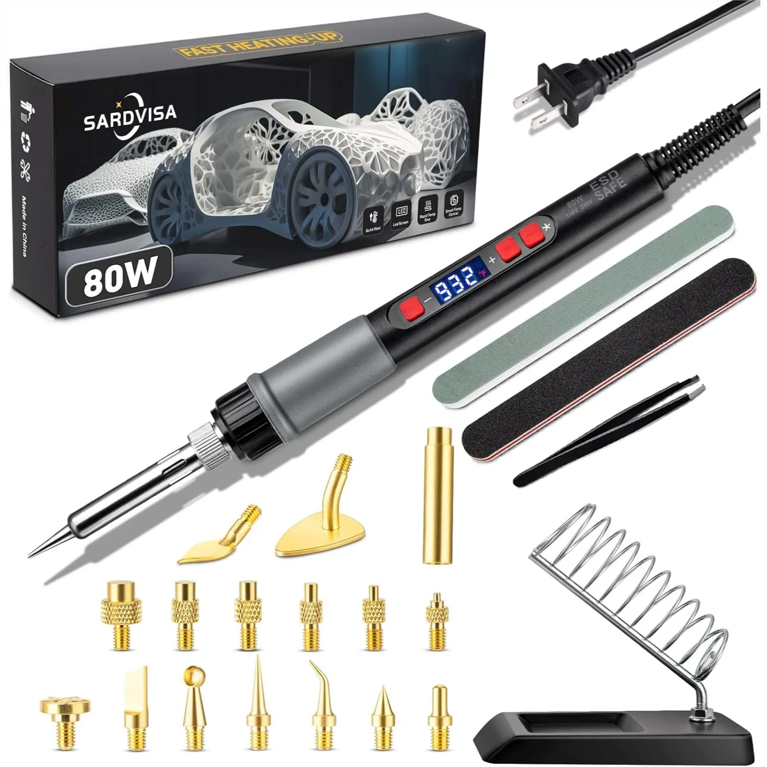 

21-in-1 3D Printer Smoothing Tool Kit, 80W LCD Soldering Iron with Heatset Nuts & Tips, Fast Heating Finishing Tool for 3D
