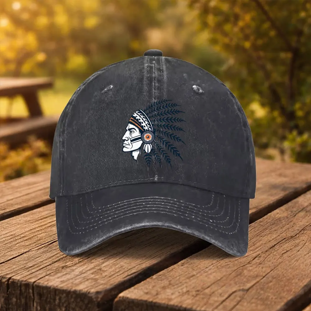 Native American Chief Pattern Printed Baseball Cap, Unisex Fashion Duckbill Cap, Suitable for Outdoor Sports, Fitness, Travel, a