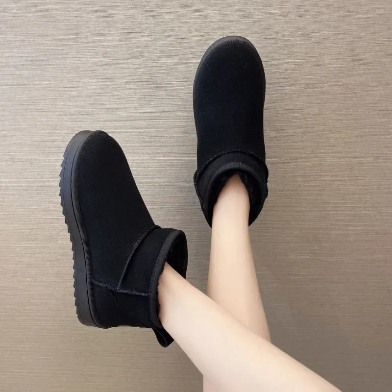 New Snow Boot Style Short Mini Winter Sheepskin Boots Women Waterproof Natural Wool Ankle Boots Fur Lined Ankle Warm Flat Shoes