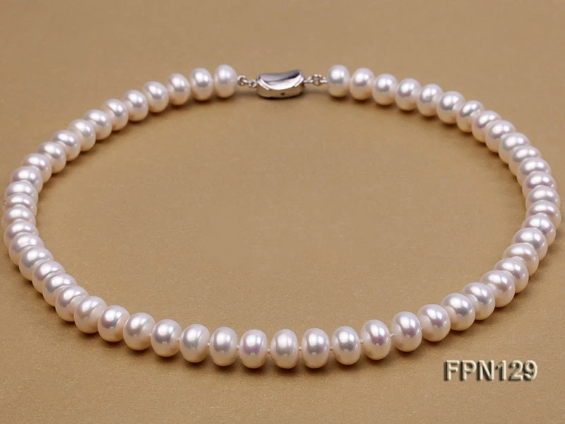 Terisa Pearl Jewelry Classic 10-11mm White Flat Cultured Freshwater Pearl Necklace for Women T-FPN129