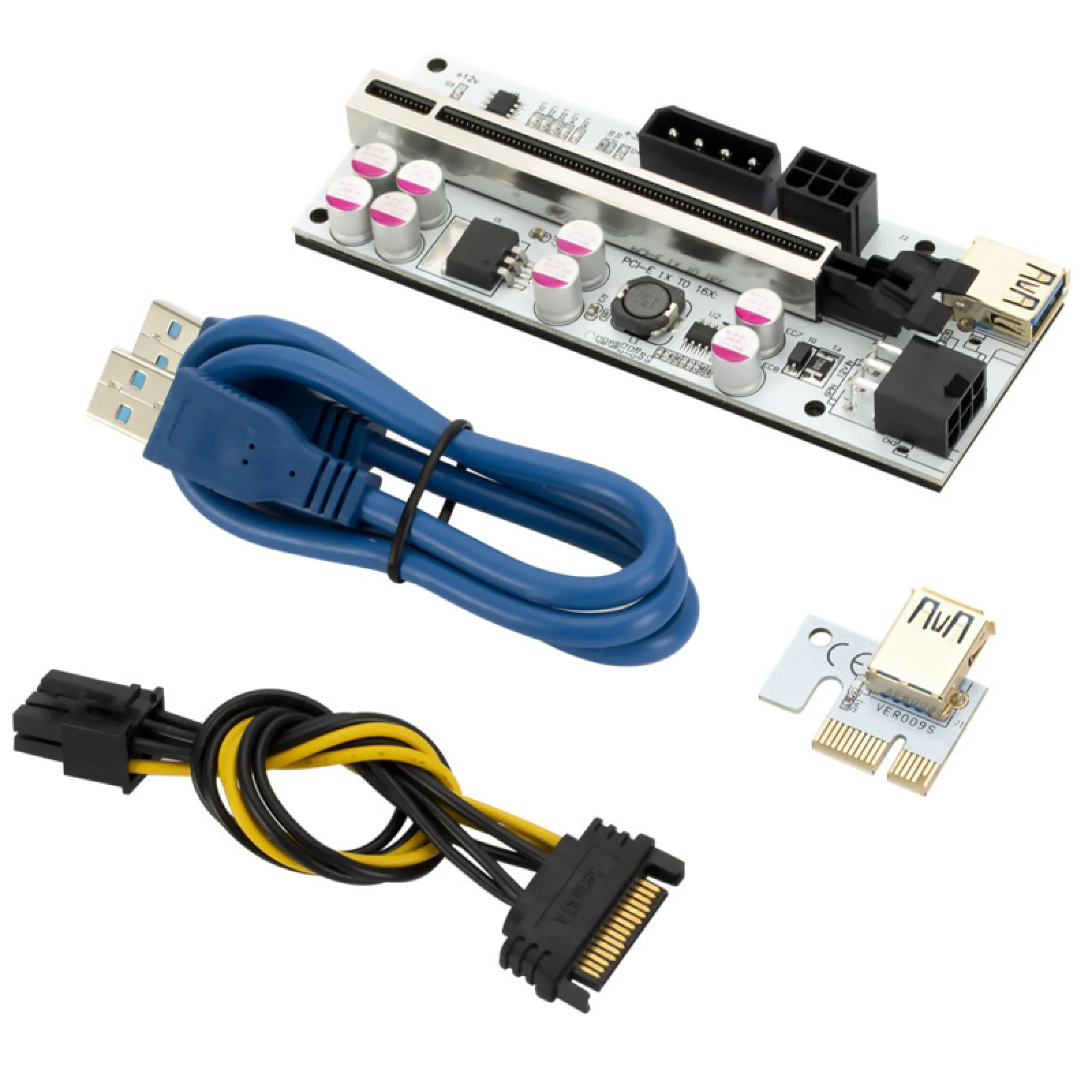 VER010-X Pcie Riser 010 Express X16 Cabo Riser, untuk kartu Video 6Pin daya 8 kapasitansi untuk penambang tambang