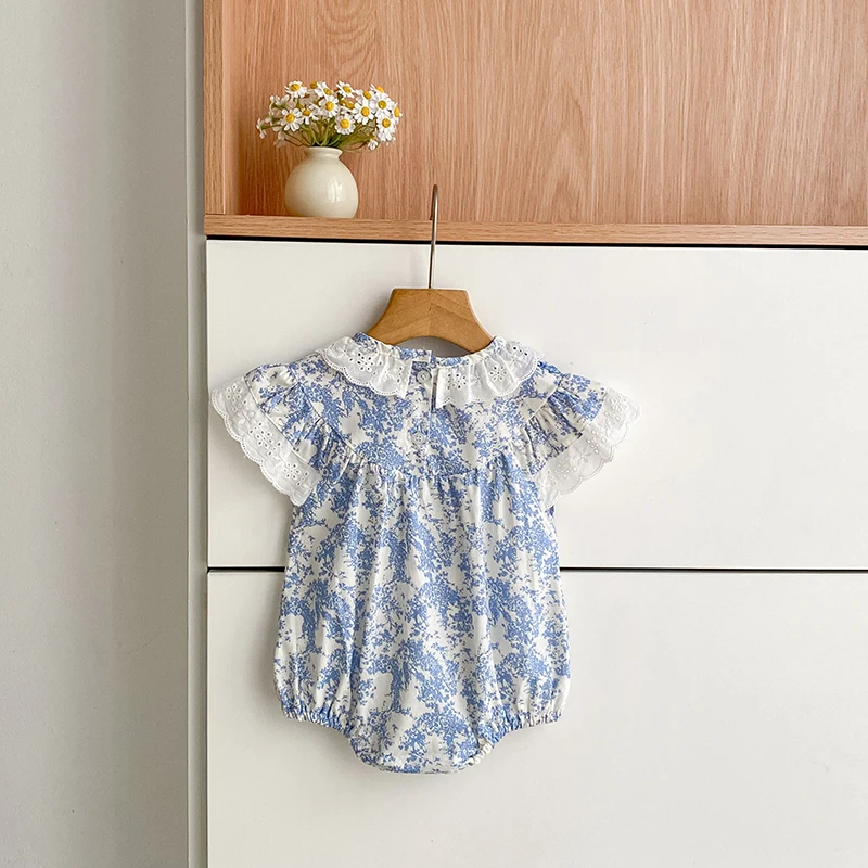2026 Neuer Sommer Neugeborenen Baby Mädchen Strampler 0-24M Baby Mädchen Flatterärmel Baumwolle Mädchen Blumen Wickel-Baby-Mädchen-Strampler – Detail 1