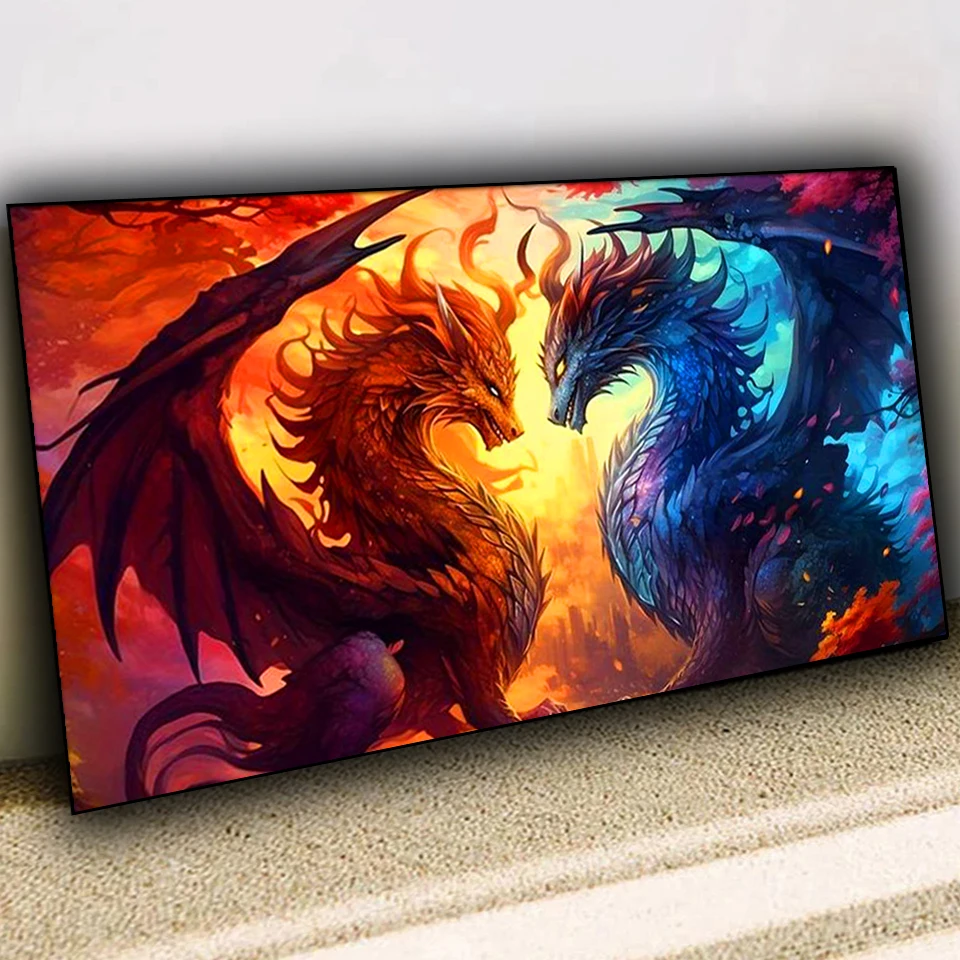 

Amazing Dragon War Diamond Painting Art,Cross Stitch Kit Full Square Round Diamond Embroidery Mysterious Animals Home Decor Gift