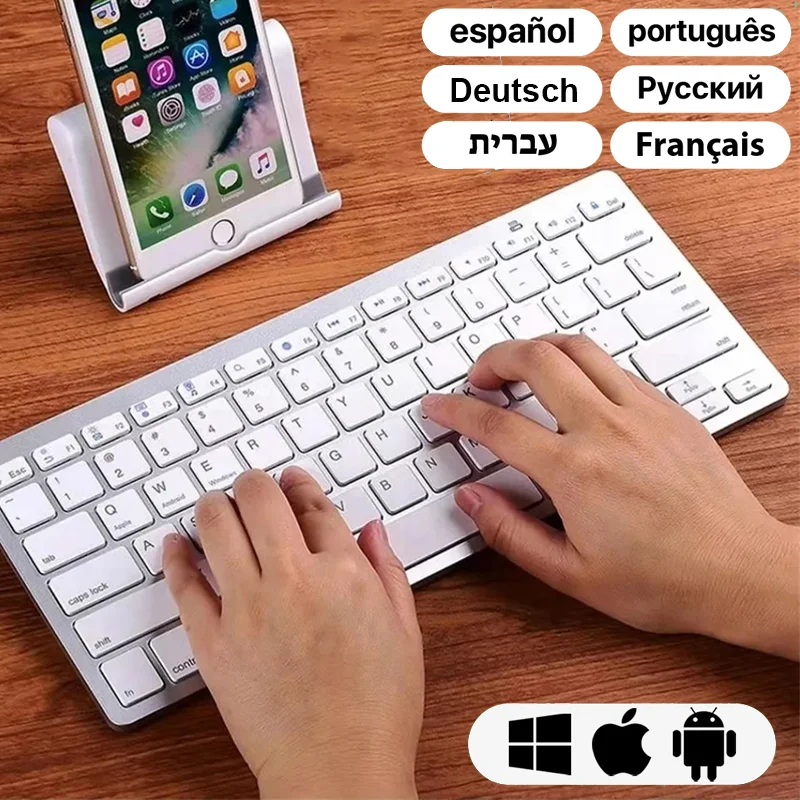 Bluetooth Wireless Slim Keyboard For Tablet English Russian Arabic Spanish French German Mini Portable Multi-language PC Keypad