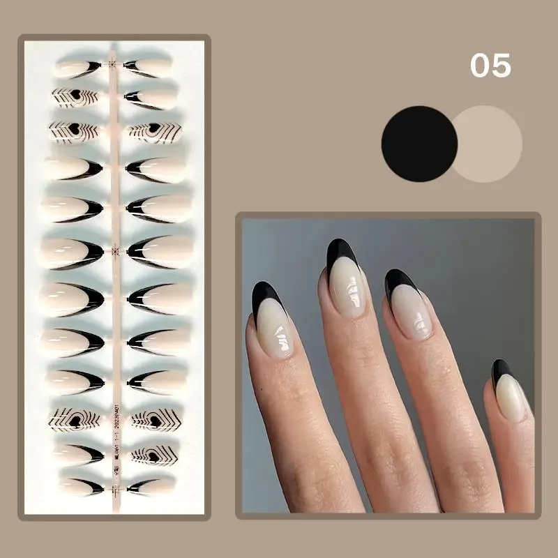 24 Stks/set Franse Nagels Pers Op Nagel Nep Nagels Versierd Valse Nagels Nagels Set Acryl Art Nail Tips Gel Nagel Zonder Lijm