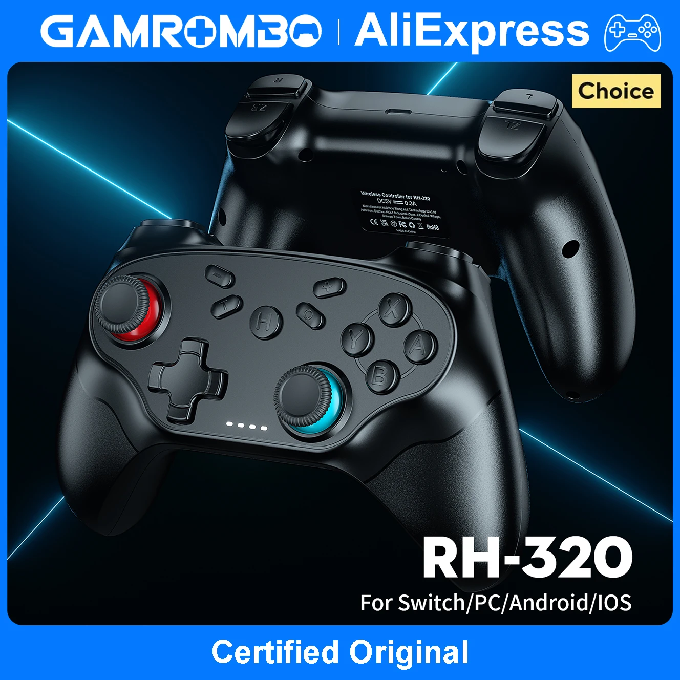 Contrôleur GAMROMBO pour Switch Oled/Lite/PC manette de jeu sans fil avec gyroscope 6 axes Turbo Vibration manettes poignée de télécommande