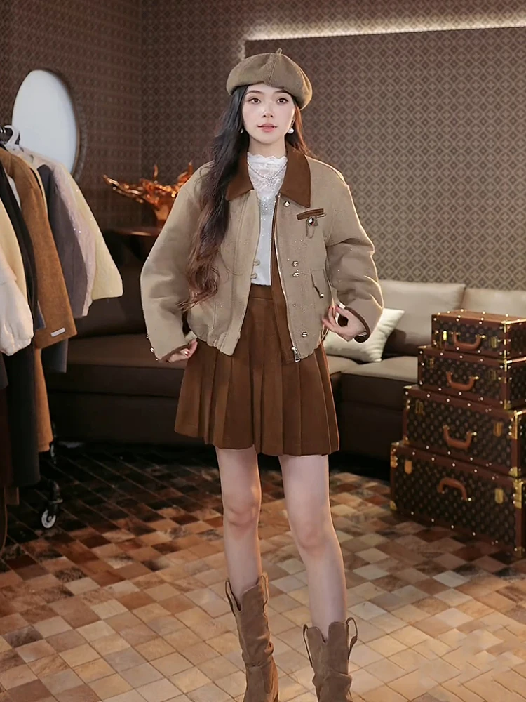 

Faionable Commute Sle Women's ort Skirt And down Jaet Set Ele Ladylike Design Du down Filling Regular Thin