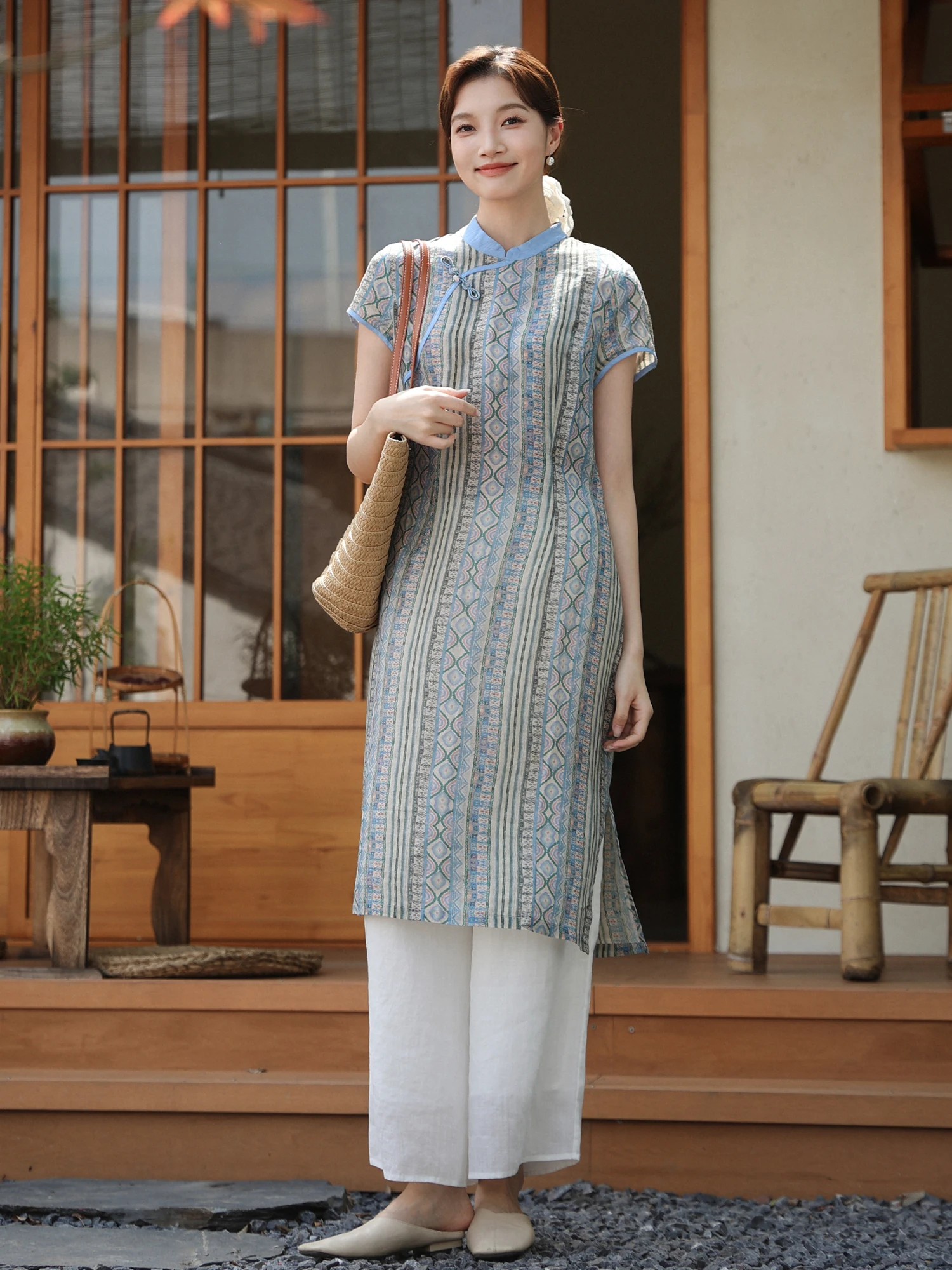 

Qingzhili, новинка лета, художественная юбка трапециевидной формы из хлопка и льна Dr, женская юбка миди Qipao Dr с высокой талией и принтом